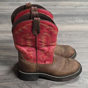 Justin Women L9921 Gypsy Bay Apache Red Brown Waterproof Leather Boot Size 7.5 B